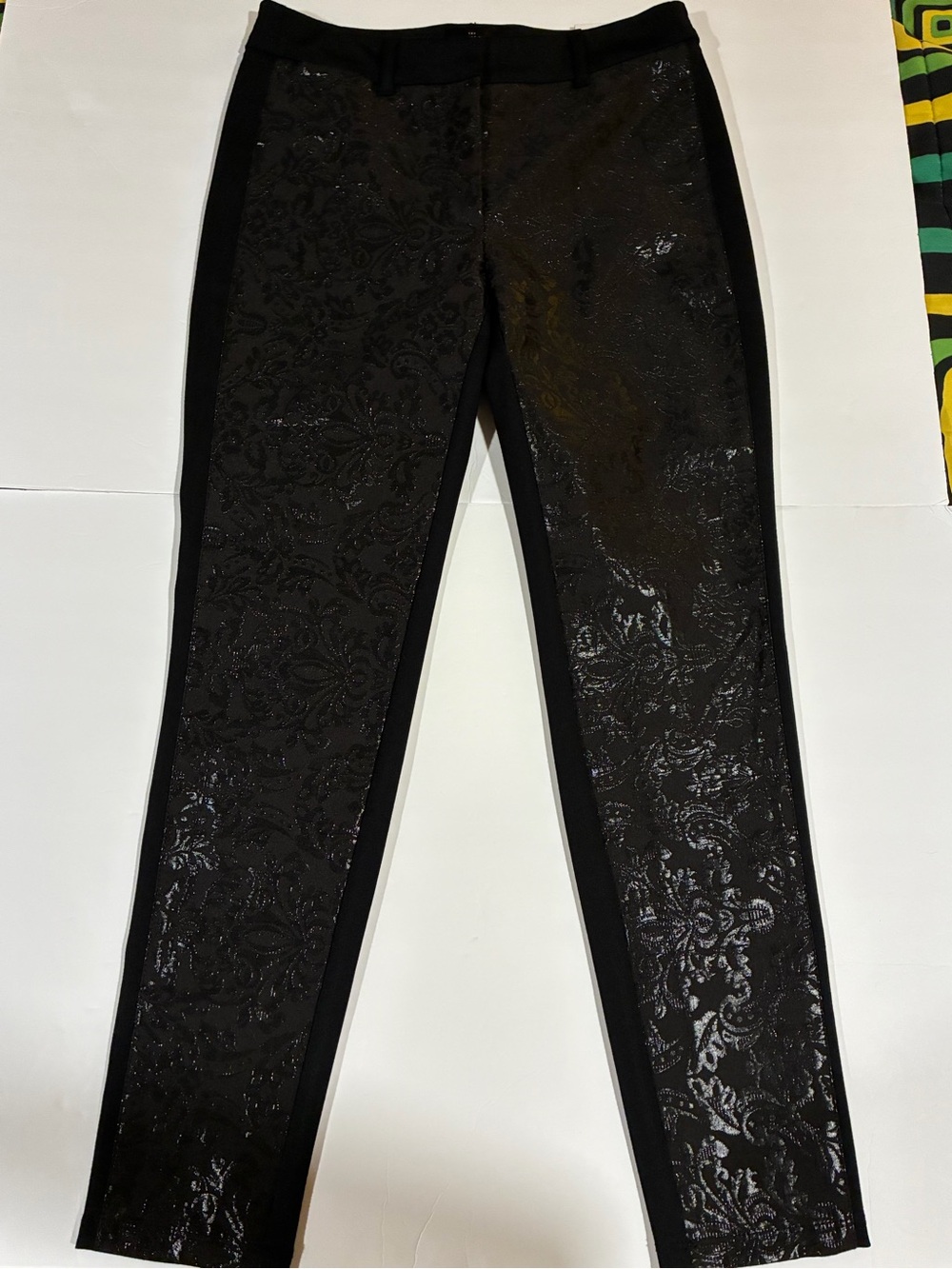 White House Black Market Black Glossy Jacquard Ponte Skinny Pants 4